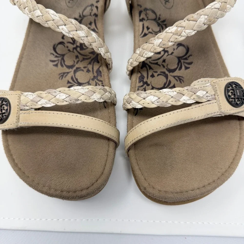 Aetrex Womens 8 Jillian Cream Leather Braided Strap Orthotic Sandals Grandmacore